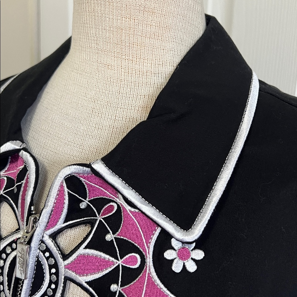 Bob Mackie Wearable Art Black, Pink Floral Embroidered Retro Zip Jacket Size 3X - Picture 4 of 16